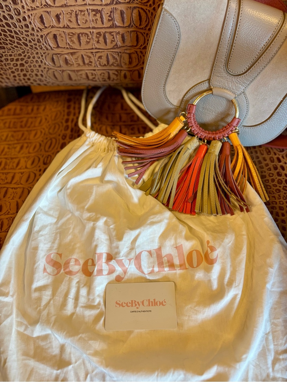 See By Chloe Taupe Saddle Bag with Multicolor Tassel